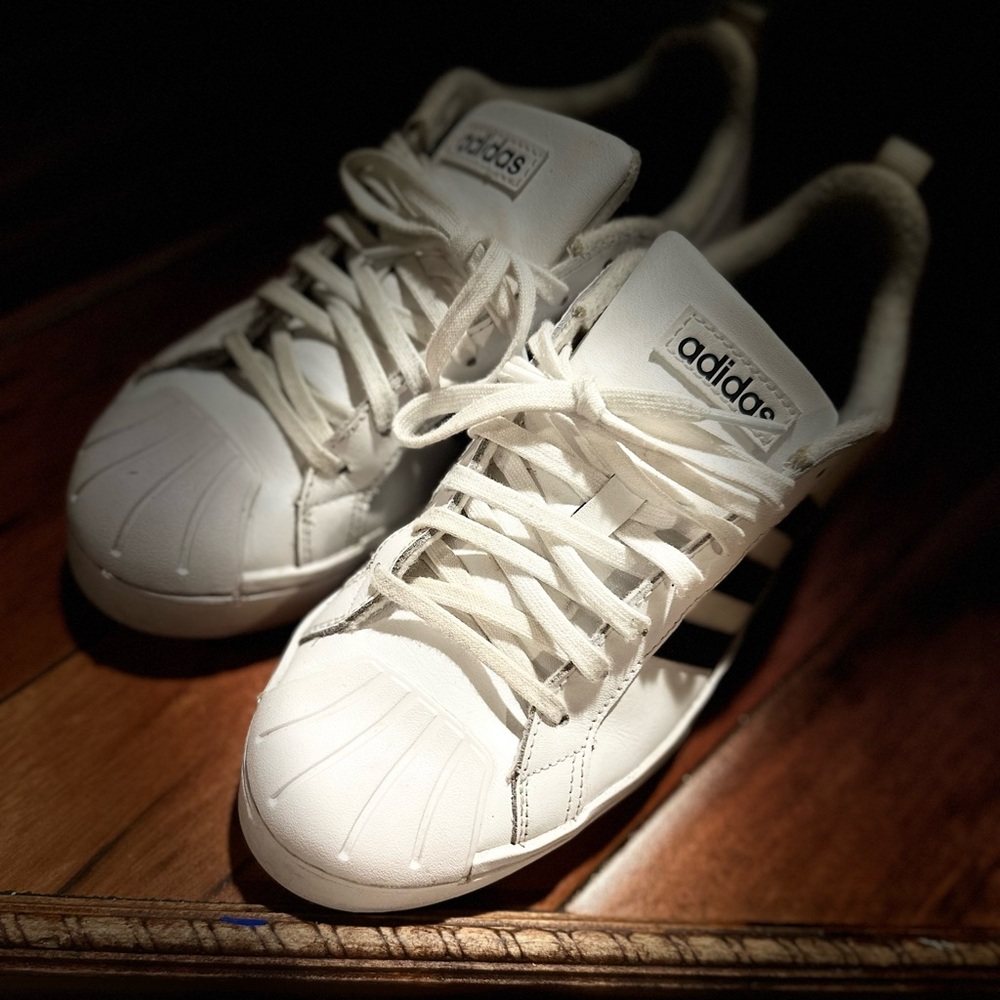 Adidas white with black stripe